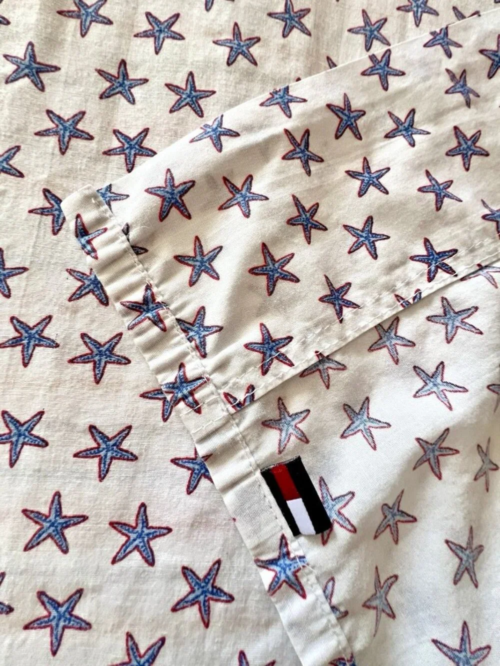 Tommy Hilfiger Twin Flat Sheet Starfish 60% Cotton Red White Blue Nautical Fish